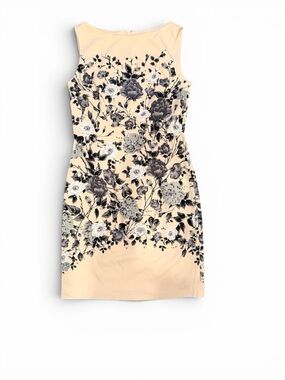 Maggy London Blush Midi Dress with Black & Gray Floral Print